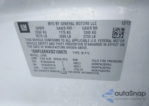 2013 Chevrolet Equinox 1Lt from USA, damaged, VIN 1GNFLEEKXDZ108675